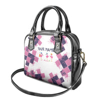 Golf Flamingo Friends Shoulder Handbag Pink Argyle Pattern and Custom Name Text on White and Rose Color Block - Wonder Print Shop
