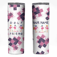 Golf Flamingo Friends Skinny Tumbler Pink Argyle Pattern and Custom Name Text on White and Rose Color Block - Wonder Print Shop
