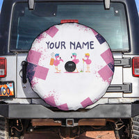 Golf Flamingo Friends Spare Tire Cover Pink Argyle Pattern and Custom Name Text on White and Rose Color Block - Wonder Print Shop