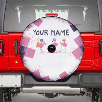 Golf Flamingo Friends Spare Tire Cover Pink Argyle Pattern and Custom Name Text on White and Rose Color Block - Wonder Print Shop