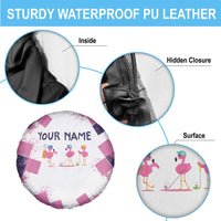 Golf Flamingo Friends Spare Tire Cover Pink Argyle Pattern and Custom Name Text on White and Rose Color Block - Wonder Print Shop
