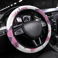 Golf Flamingo Friends Steering Wheel Cover Pink Argyle Pattern and Name Text on White and Rose Color Block - Wonder Print Shop