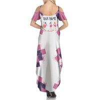 Golf Flamingo Friends Summer Maxi Dress Pink Argyle Pattern and Custom Name Text on White and Rose Color Block - Wonder Print Shop