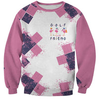 Golf Flamingo Friends Sweatshirt Pink Argyle Pattern and Custom Name Text on White and Rose Color Block - Wonder Print Shop