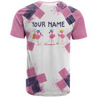 Golf Flamingo Friends T Shirt Pink Argyle Pattern and Custom Name Text on White and Rose Color Block - Wonder Print Shop