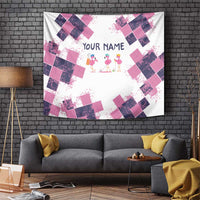 Golf Flamingo Friends Tapestry Pink Argyle Pattern and Custom Name Text on White and Rose Color Block - Wonder Print Shop