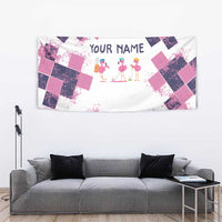 Golf Flamingo Friends Tapestry Pink Argyle Pattern and Custom Name Text on White and Rose Color Block - Wonder Print Shop