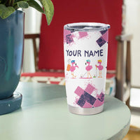 Golf Flamingo Friends Tumbler Cup Pink Argyle Pattern and Custom Name Text on White and Rose Color Block - Wonder Print Shop