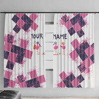 Golf Flamingo Friends Window Curtain Pink Argyle Pattern and Custom Name Text on White and Rose Color Block - Wonder Print Shop