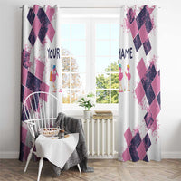 Golf Flamingo Friends Window Curtain Pink Argyle Pattern and Custom Name Text on White and Rose Color Block - Wonder Print Shop