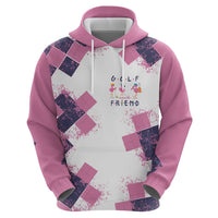 Golf Flamingo Friends Zip Hoodie Pink Argyle Pattern and Custom Name Text on White and Rose Color Block - Wonder Print Shop