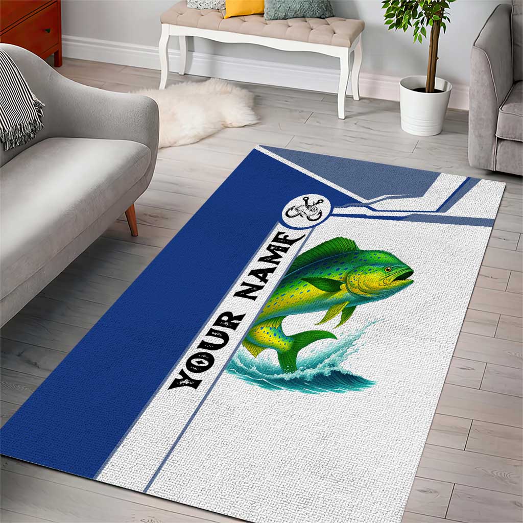 Mahi Mahi Fish Area Rug Nautical Anchors and Wave Splash on White and Blue Split Background - Wonder Print Shop