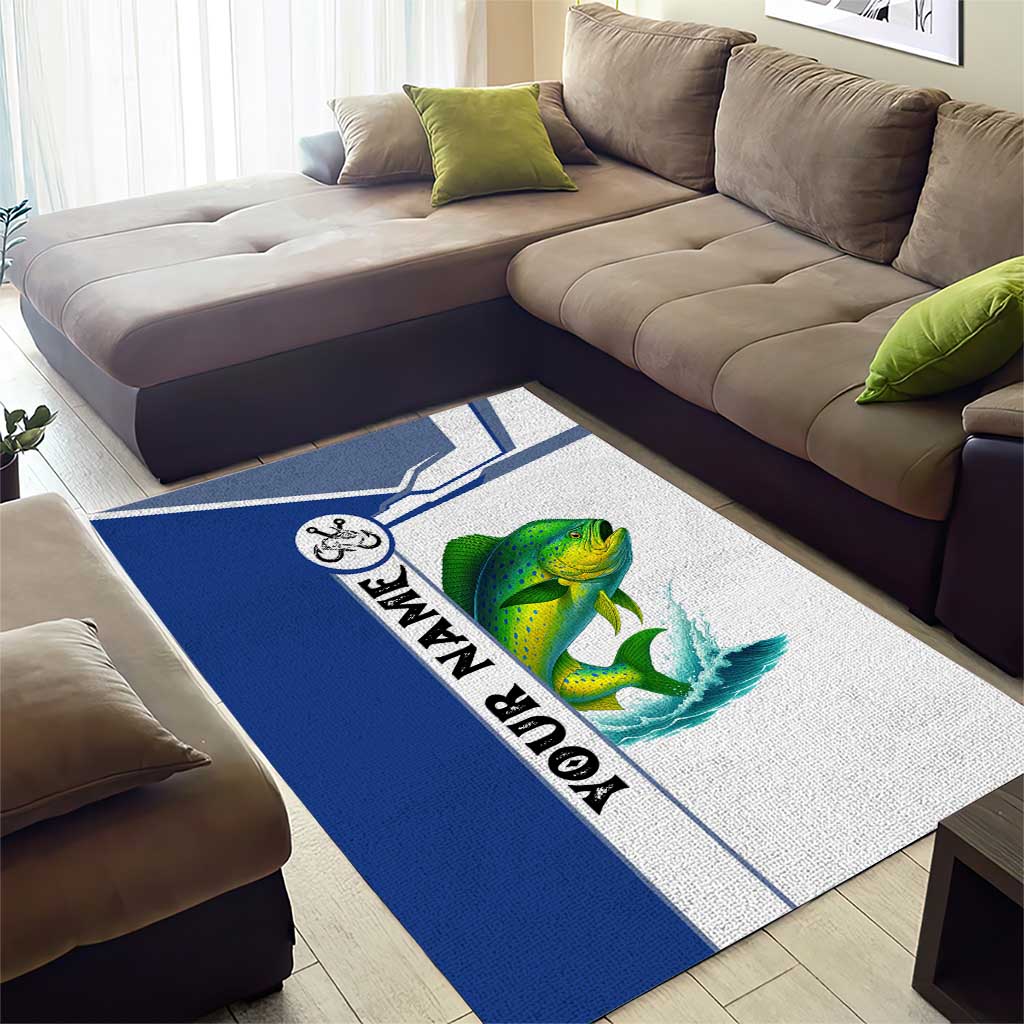 Mahi Mahi Fish Area Rug Nautical Anchors and Wave Splash on White and Blue Split Background - Wonder Print Shop