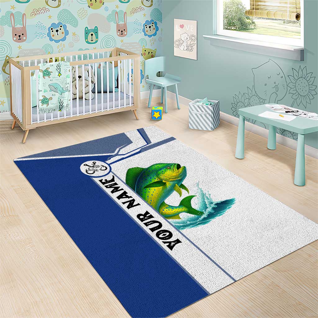 Mahi Mahi Fish Area Rug Nautical Anchors and Wave Splash on White and Blue Split Background - Wonder Print Shop