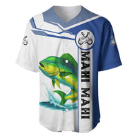 Mahi Mahi Fish Baseball Jersey Nautical Anchors and Wave Splash on White and Blue Split Background - Wonder Print Shop