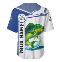 Mahi Mahi Fish Baseball Jersey Nautical Anchors and Wave Splash on White and Blue Split Background - Wonder Print Shop