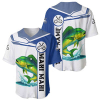 Mahi Mahi Fish Baseball Jersey Nautical Anchors and Wave Splash on White and Blue Split Background - Wonder Print Shop