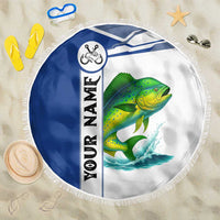 Mahi Mahi Fish Beach Blanket Nautical Anchors and Wave Splash on White and Blue Split Background - Wonder Print Shop