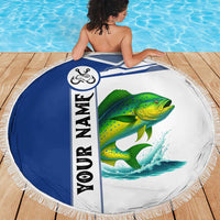 Mahi Mahi Fish Beach Blanket Nautical Anchors and Wave Splash on White and Blue Split Background - Wonder Print Shop