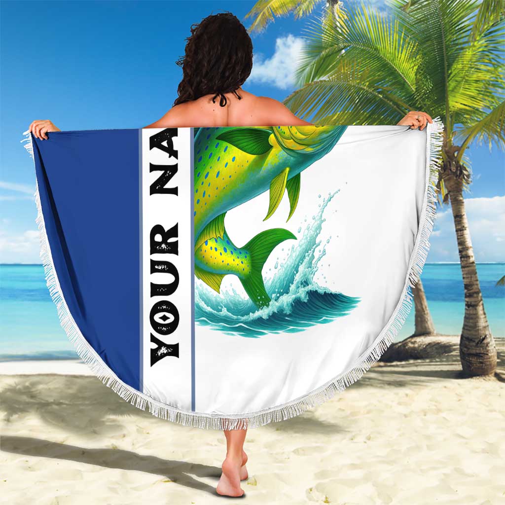 Mahi Mahi Fish Beach Blanket Nautical Anchors and Wave Splash on White and Blue Split Background - Wonder Print Shop