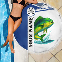 Mahi Mahi Fish Beach Blanket Nautical Anchors and Wave Splash on White and Blue Split Background - Wonder Print Shop