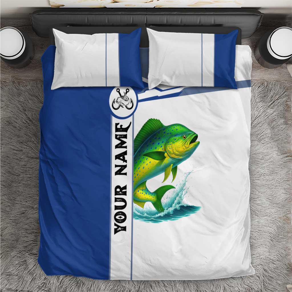 Mahi Mahi Fish Bedding Set Nautical Anchors and Wave Splash on White and Blue Split Background - Wonder Print Shop