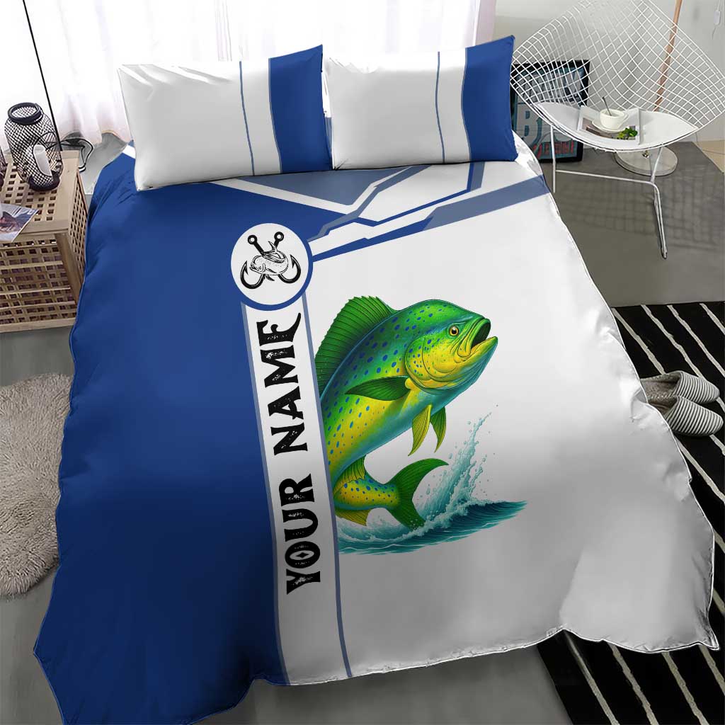 Mahi Mahi Fish Bedding Set Nautical Anchors and Wave Splash on White and Blue Split Background - Wonder Print Shop