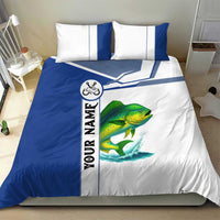Mahi Mahi Fish Bedding Set Nautical Anchors and Wave Splash on White and Blue Split Background - Wonder Print Shop