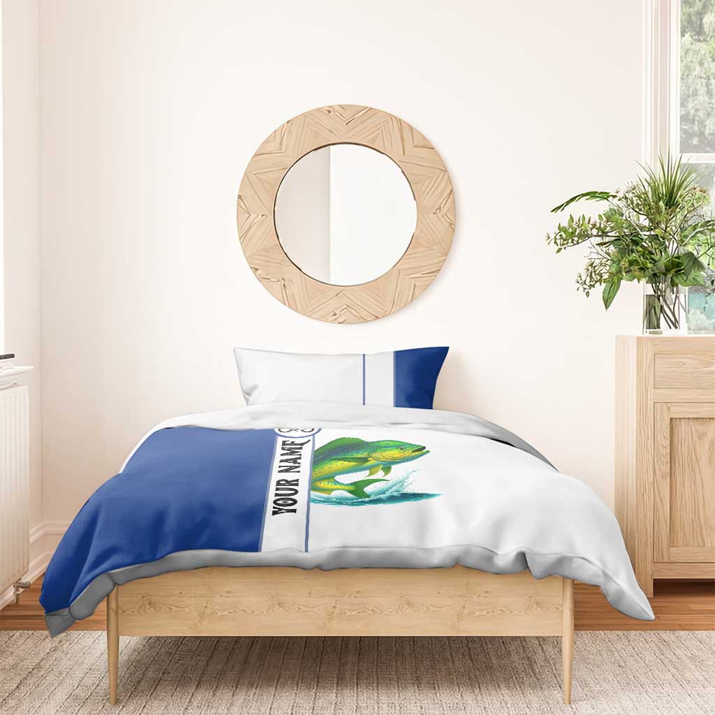 Mahi Mahi Fish Bedding Set Nautical Anchors and Wave Splash on White and Blue Split Background - Wonder Print Shop