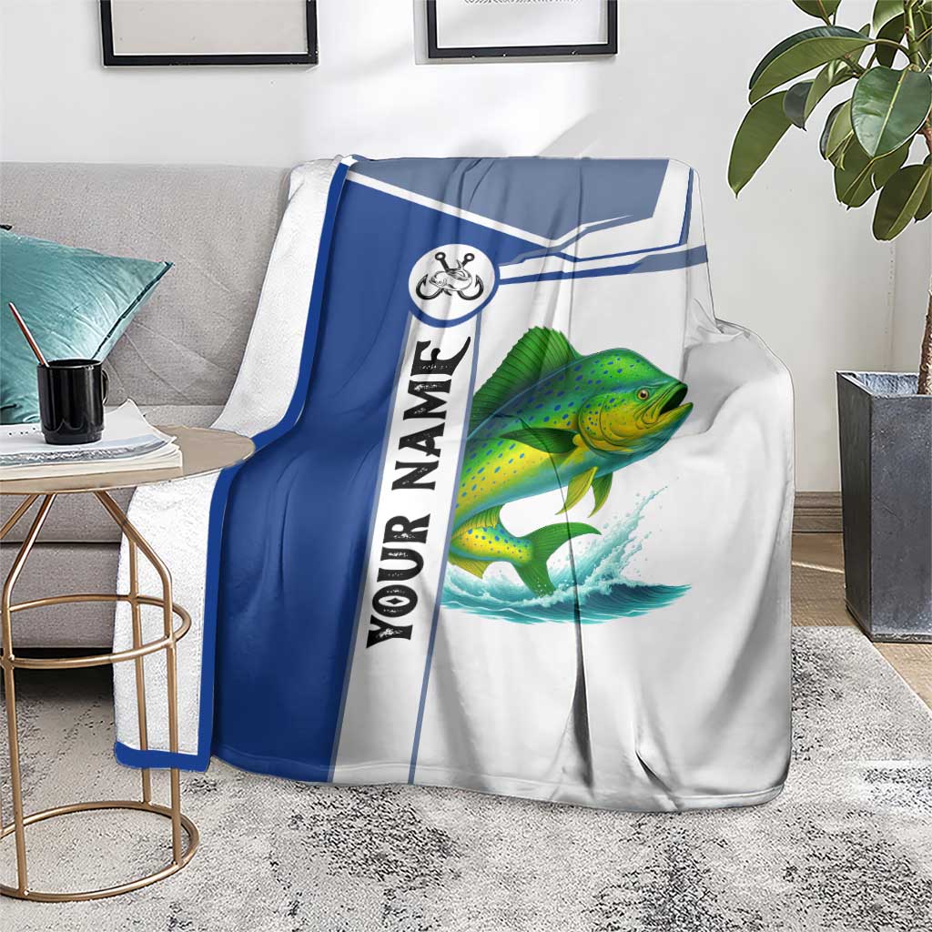 Mahi Mahi Fish Blanket Nautical Anchors and Wave Splash on White and Blue Split Background - Wonder Print Shop