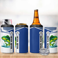 Mahi Mahi Fish 4 in 1 Can Cooler Tumbler Nautical Anchors and Wave Splash on White and Blue Split Background - Wonder Print Shop