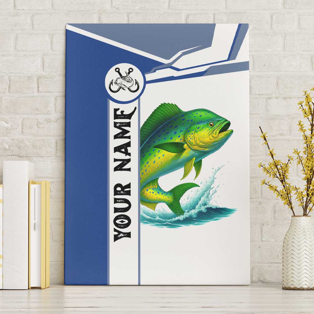 Mahi Mahi Fish Canvas Wall Art Nautical Anchors and Wave Splash on White and Blue Split Background - Wonder Print Shop