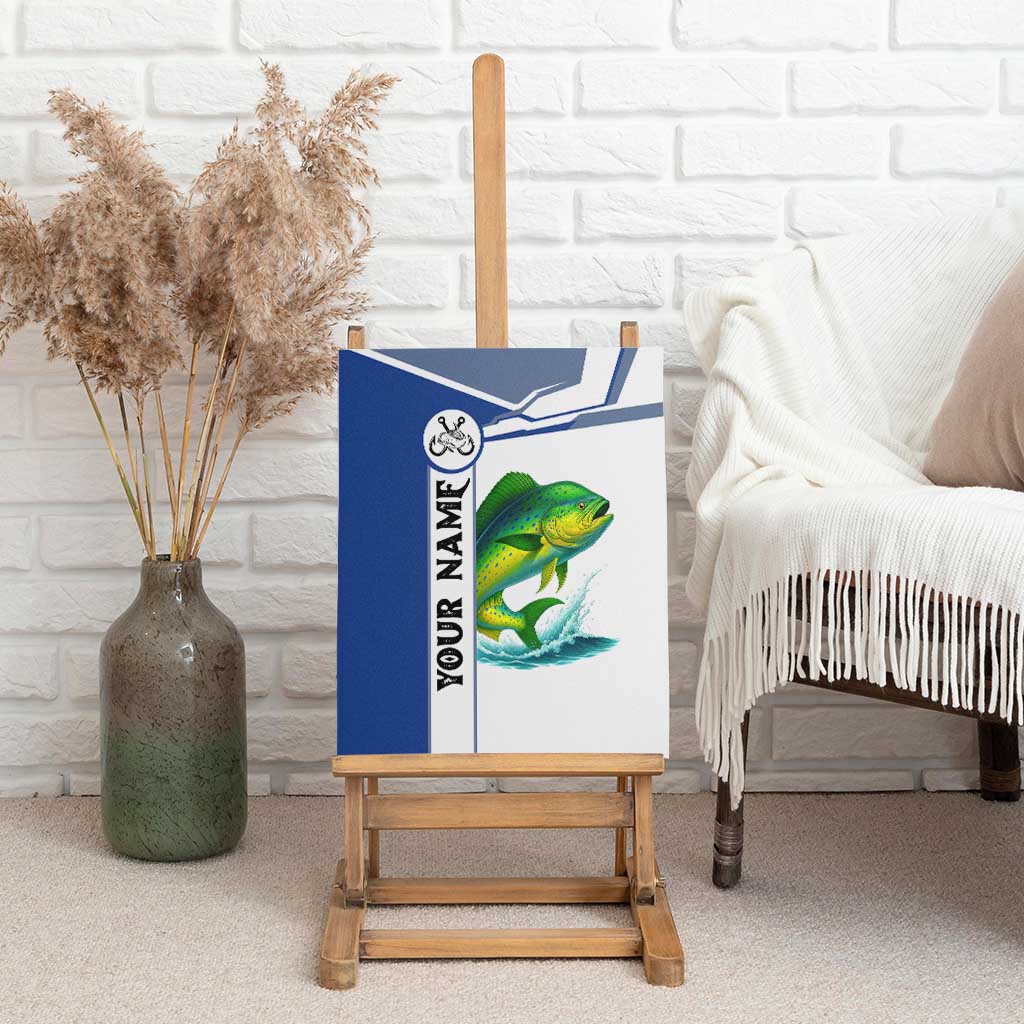 Mahi Mahi Fish Canvas Wall Art Nautical Anchors and Wave Splash on White and Blue Split Background - Wonder Print Shop