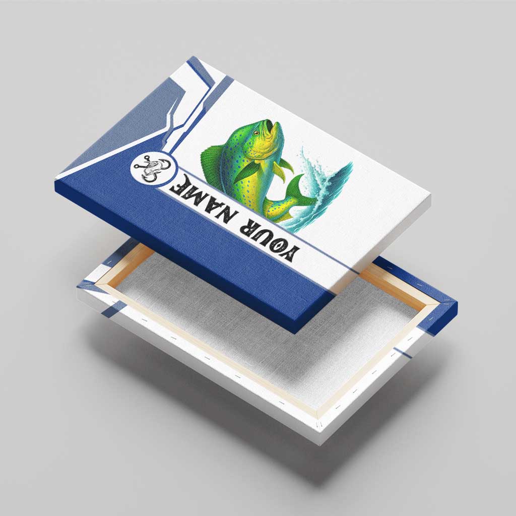 Mahi Mahi Fish Canvas Wall Art Nautical Anchors and Wave Splash on White and Blue Split Background - Wonder Print Shop