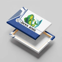 Mahi Mahi Fish Canvas Wall Art Nautical Anchors and Wave Splash on White and Blue Split Background - Wonder Print Shop