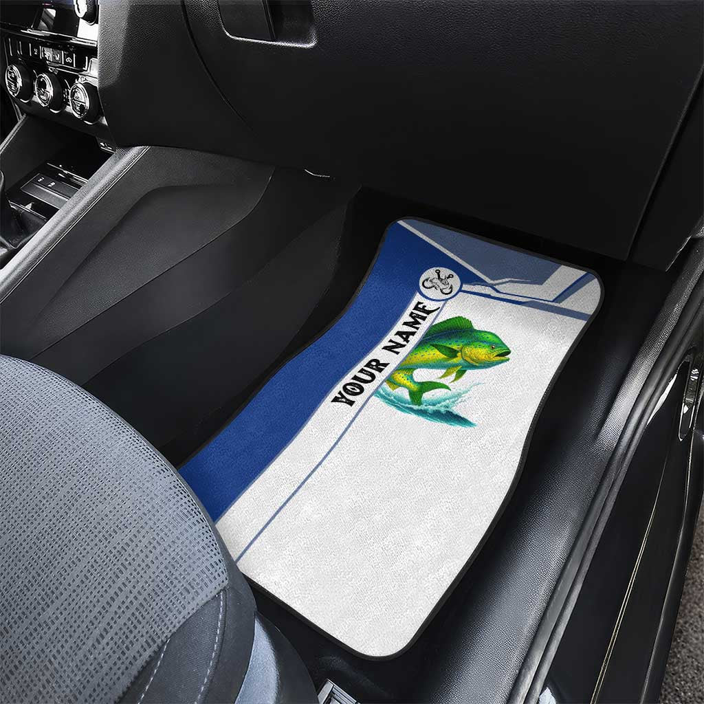 Mahi Mahi Fish Car Mats Nautical Anchors and Wave Splash on White and Blue Split Background - Wonder Print Shop