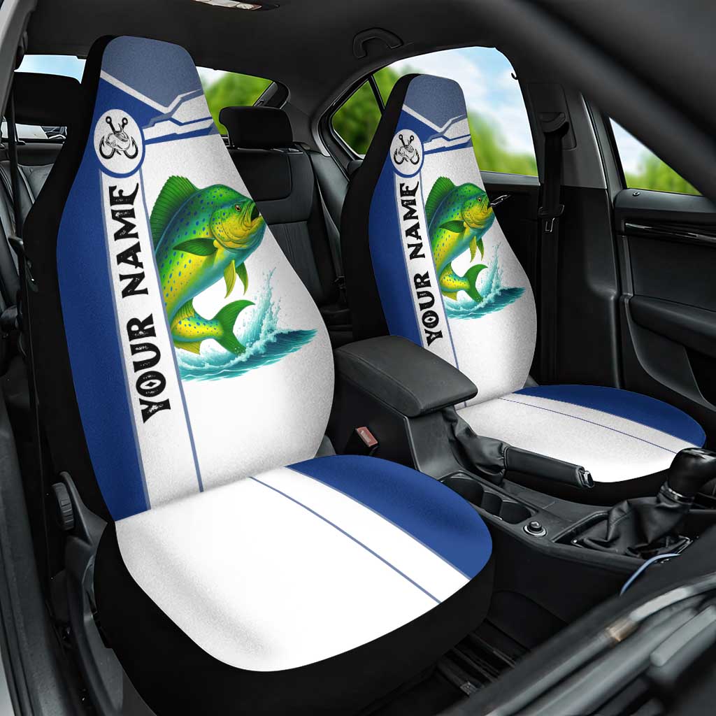 Mahi Mahi Fish Car Seat Cover Nautical Anchors and Wave Splash on White and Blue Split Background - Wonder Print Shop