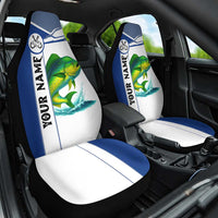 Mahi Mahi Fish Car Seat Cover Nautical Anchors and Wave Splash on White and Blue Split Background - Wonder Print Shop