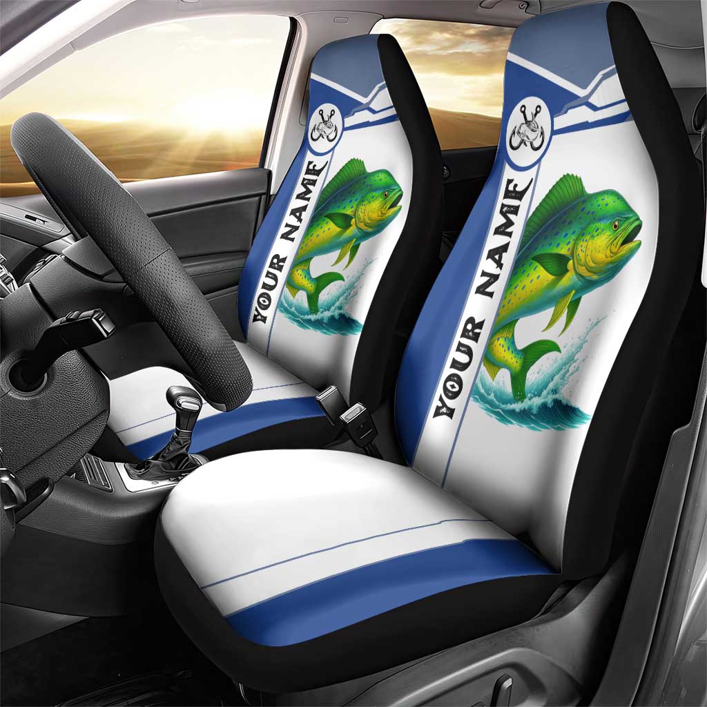Mahi Mahi Fish Car Seat Cover Nautical Anchors and Wave Splash on White and Blue Split Background - Wonder Print Shop