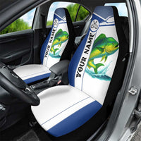 Mahi Mahi Fish Car Seat Cover Nautical Anchors and Wave Splash on White and Blue Split Background - Wonder Print Shop
