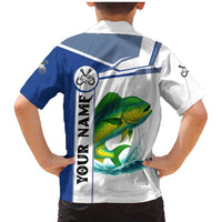 Mahi Mahi Fish Family Matching Mermaid Dress and Hawaiian Shirt Nautical Anchors and Wave Splash on White and Blue Split Background - Wonder Print Shop