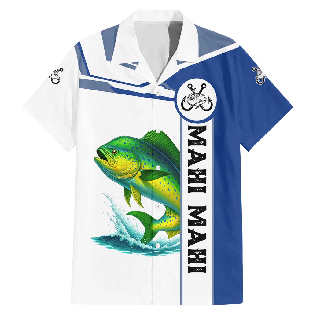 Mahi Mahi Fish Family Matching Mermaid Dress and Hawaiian Shirt Nautical Anchors and Wave Splash on White and Blue Split Background - Wonder Print Shop