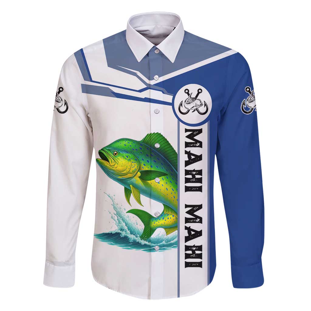 Mahi Mahi Fish Family Matching Mermaid Dress and Hawaiian Shirt Nautical Anchors and Wave Splash on White and Blue Split Background - Wonder Print Shop