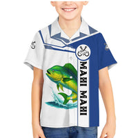 Mahi Mahi Fish Family Matching Mermaid Dress and Hawaiian Shirt Nautical Anchors and Wave Splash on White and Blue Split Background - Wonder Print Shop