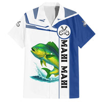 Mahi Mahi Fish Family Matching Short Sleeve Bodycon Dress and Hawaiian Shirt Nautical Anchors and Wave Splash on White and Blue Split Background - Wonder Print Shop
