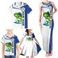 Mahi Mahi Fish Family Matching Tank Maxi Dress and Hawaiian Shirt Nautical Anchors and Wave Splash on White and Blue Split Background - Wonder Print Shop