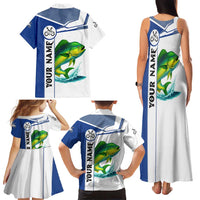 Mahi Mahi Fish Family Matching Tank Maxi Dress and Hawaiian Shirt Nautical Anchors and Wave Splash on White and Blue Split Background - Wonder Print Shop