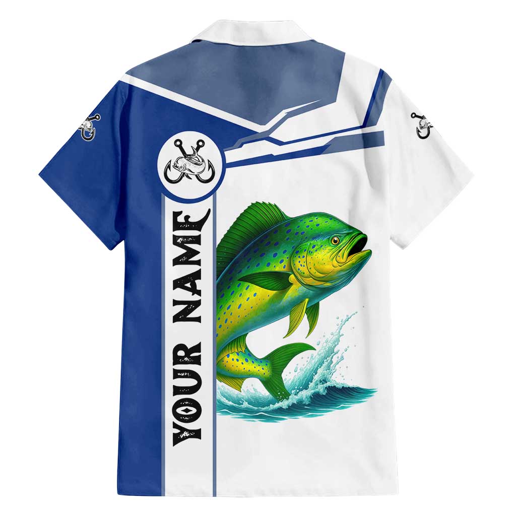 Mahi Mahi Fish Family Matching Tank Maxi Dress and Hawaiian Shirt Nautical Anchors and Wave Splash on White and Blue Split Background - Wonder Print Shop