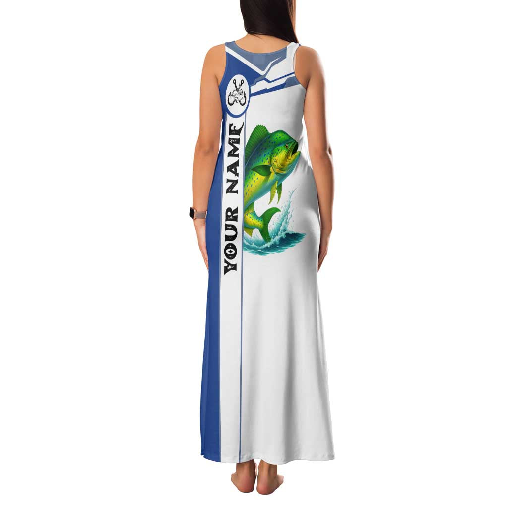 Mahi Mahi Fish Family Matching Tank Maxi Dress and Hawaiian Shirt Nautical Anchors and Wave Splash on White and Blue Split Background - Wonder Print Shop