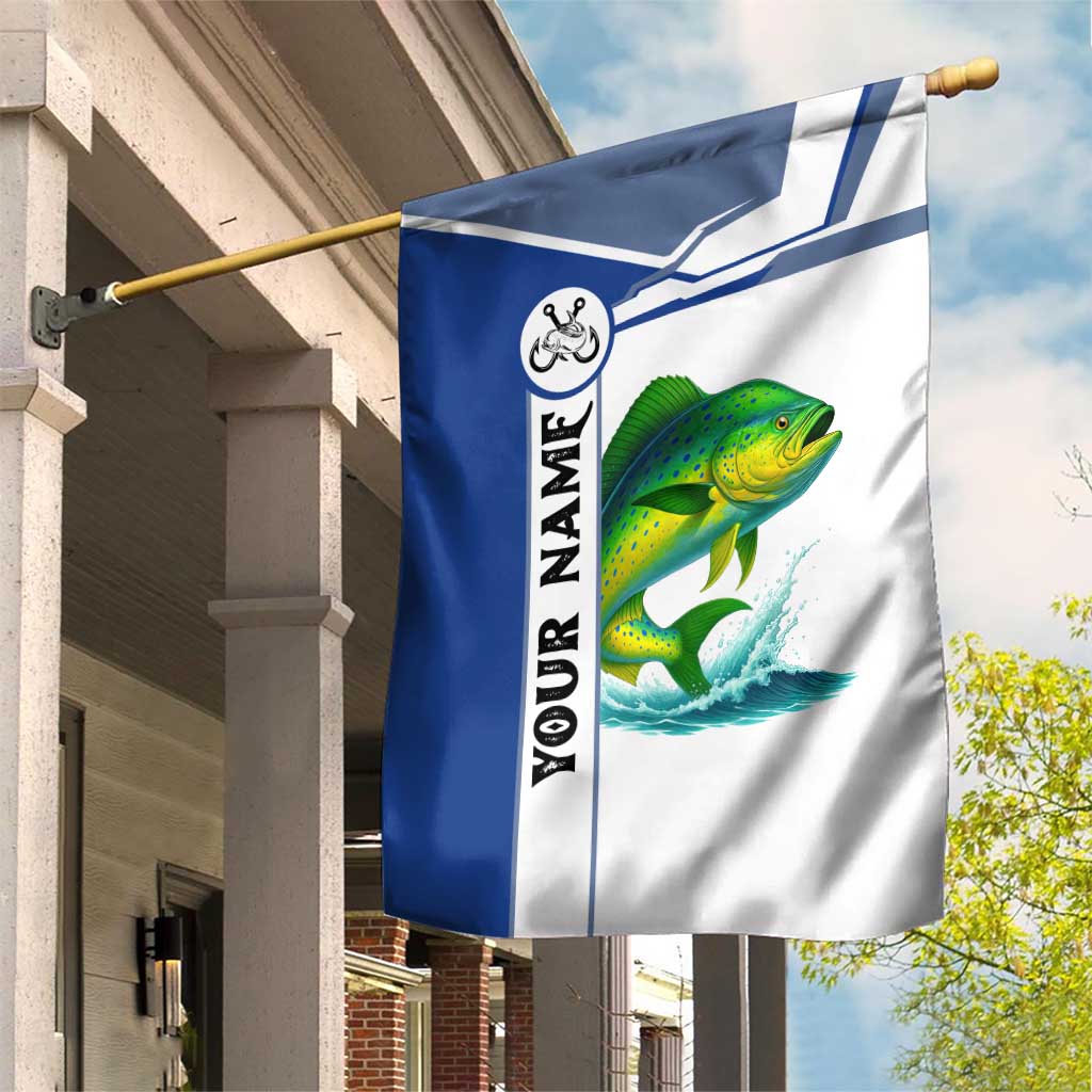 Mahi Mahi Fish Garden Flag Nautical Anchors and Wave Splash on White and Blue Split Background - Wonder Print Shop